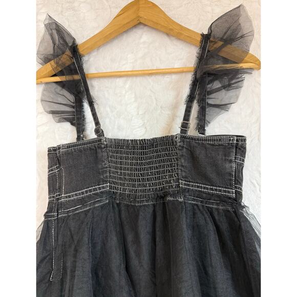 NWT Anthropologie Pilcro Sheer Tulle Babydoll Blouse Top Black Denim Corset XS - Picture 11 of 16